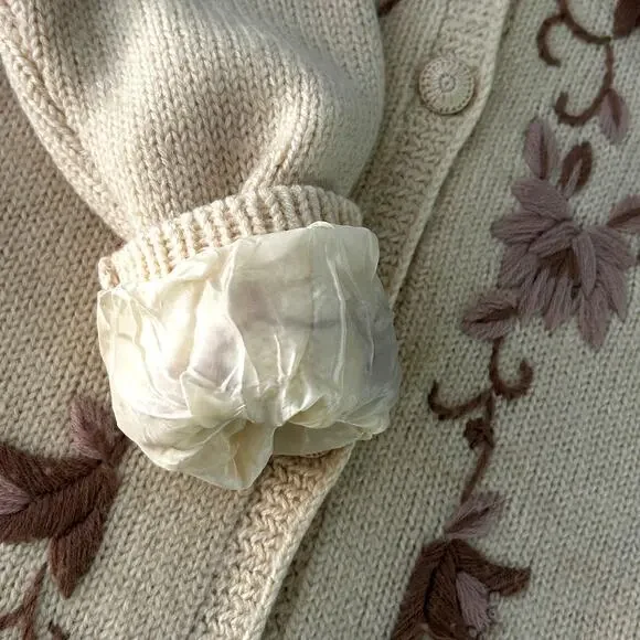 SOLD SOLD 1960s Wool Embroidered Long Cardigan Sweater Granny Boho Cottage SM - Picture 11 of 15